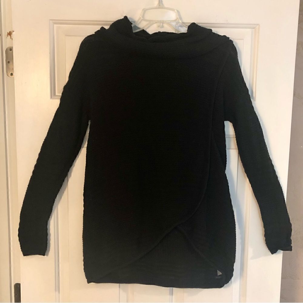 New Directions Black Wrap Look Cowl Neck Sweater, Size Small